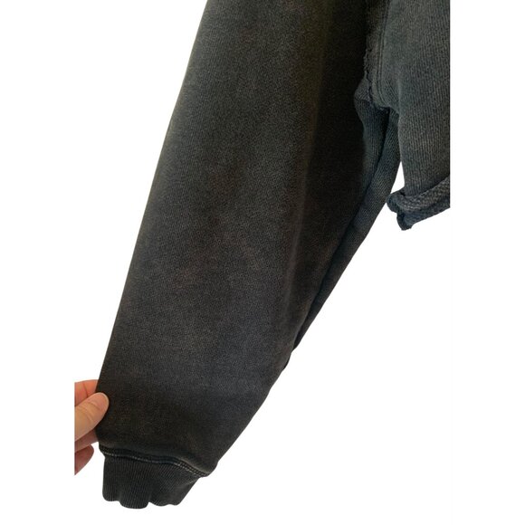 ALPHALETE Washed Black Distressed Altered Neck French Terry Crop Sweatshirt L - Picture 5 of 8